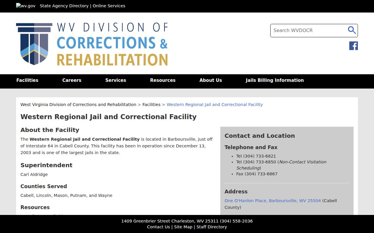 Western Regional Jail for Putnam County arrest bookings