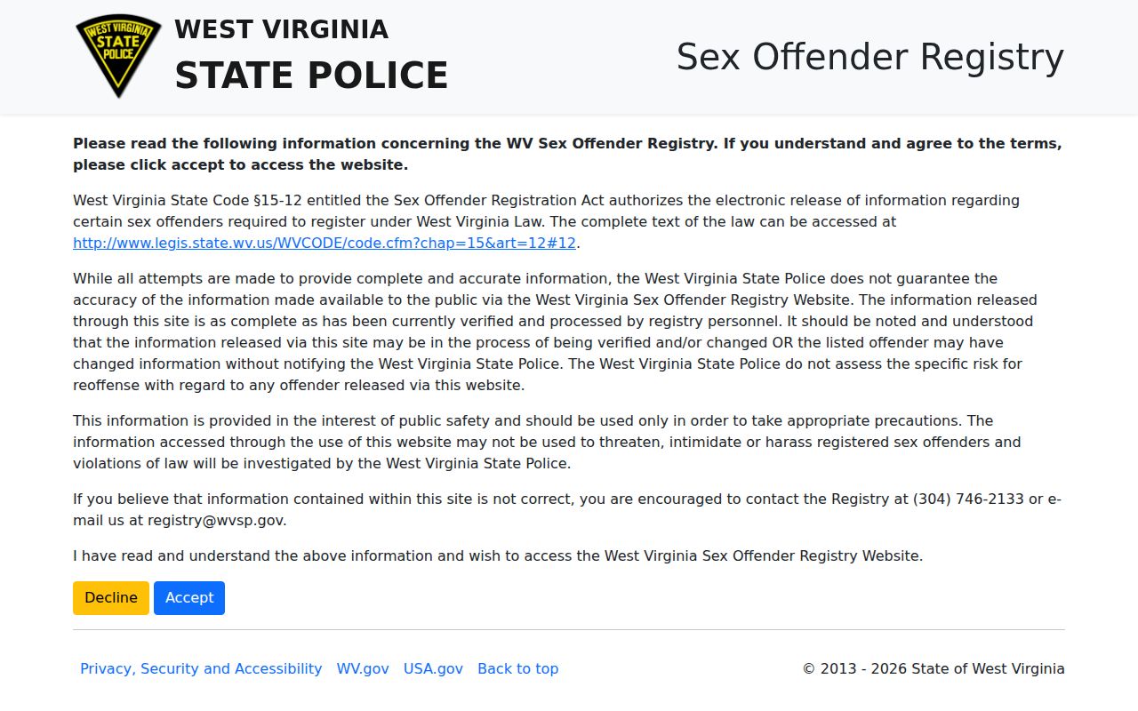 Putnam County sex offender registry search in West Virginia