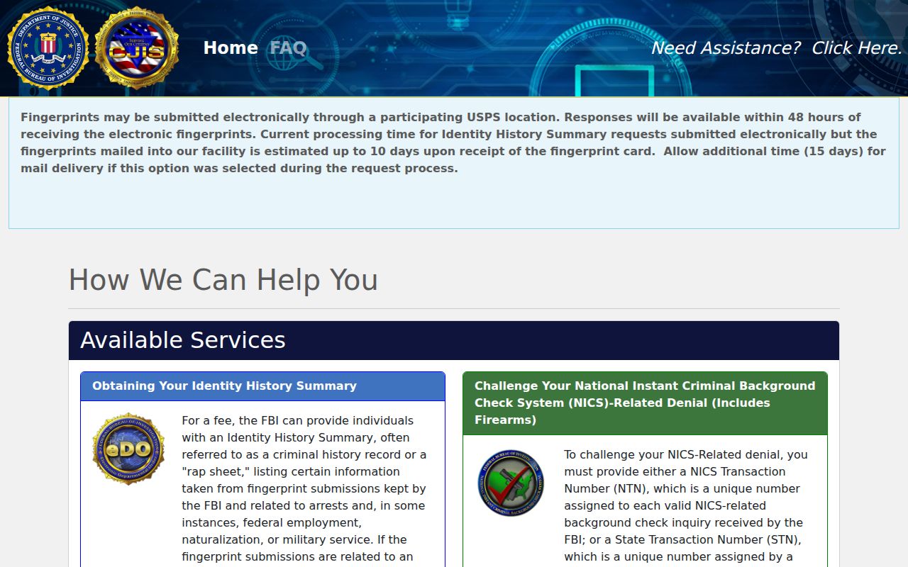 Putnam County criminal history self-review through the FBI electronic request portal