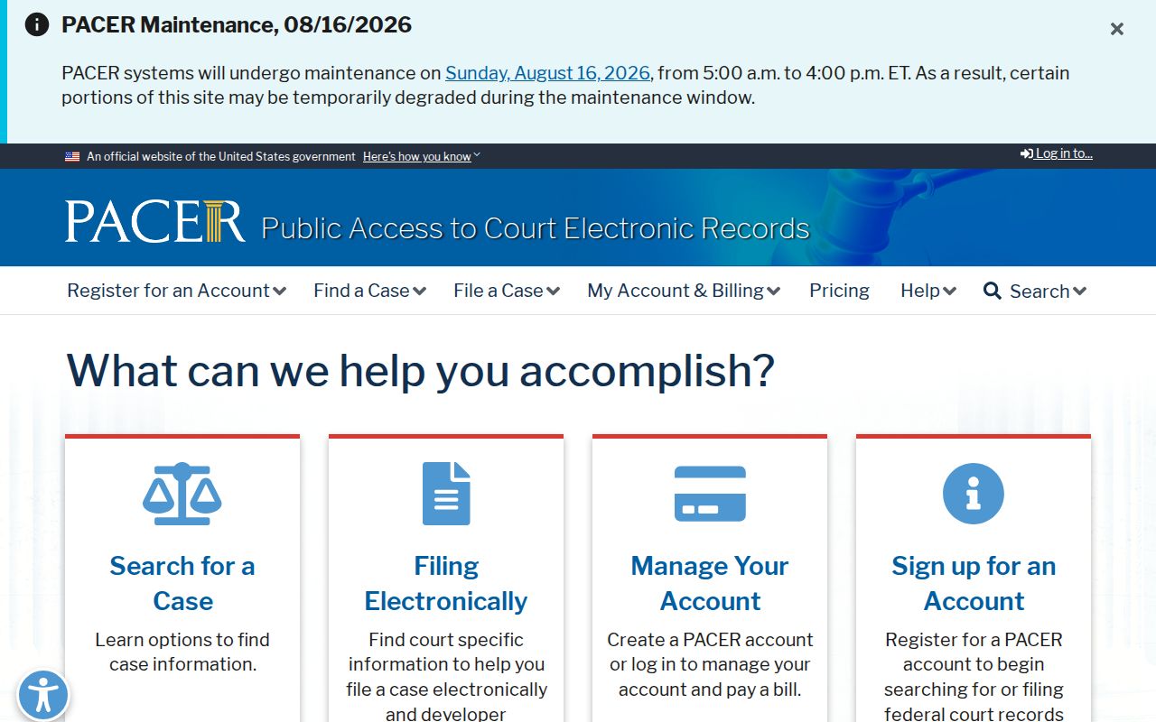 Putnam County federal criminal court record access through PACER